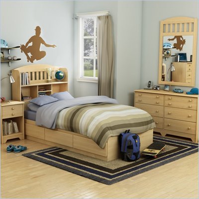 South Shore Newton Kids Twin Wood Mates Storage Bed 6 Piece Bedroom Set in Natural Maple