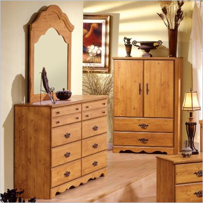South Shore Prairie Double Dresser and Mirror Set in Country Pine