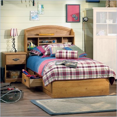 South Shore Prairie Kids Twin Wood Bookcase Bed 3 Piece Bedroom Set in Country Pine