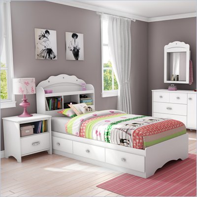 South Shore Sabrina 2 Piece Twin Bookcase Bedroom Set in Pure White