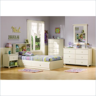 South Shore Sand Castle Pure White Kids Twin Wood Mates Storage Bed 4 Piece Bedroom Set