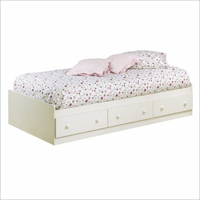 South Shore Summer Breeze Twin Mates Storage Bed Frame Only in White Wash Finish