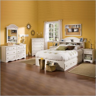 South Shore Summer Breeze Transitional Country Kids Full Wood Bed Frame Only in White Wash Finish