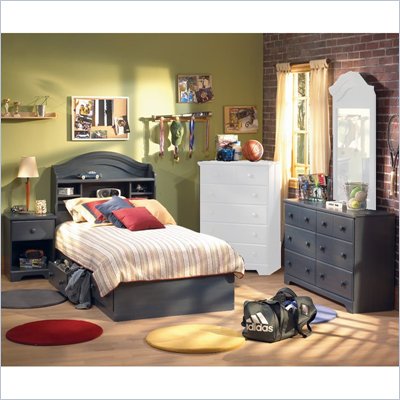 South Shore Summer Breeze Antique Blue Kids Twin Wood Captain's Bed 4 Piece Bedroom Set