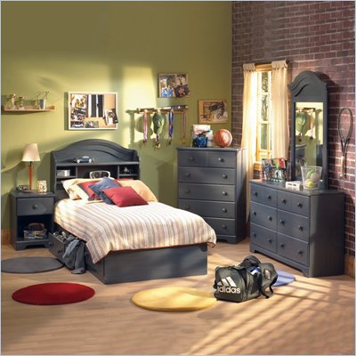 Antique Wood Headboard on South Shore Summer Breeze Kids Antique Blue Twin Wood Captain S Bed 3
