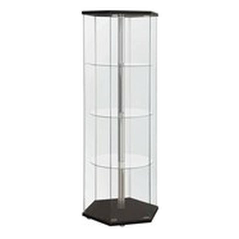 Bowery Hill Hexagonal Contemporary Glass Curio Cabinet in Bowery Hill Hexagonal Contemporary Glass Curio Cabinet in