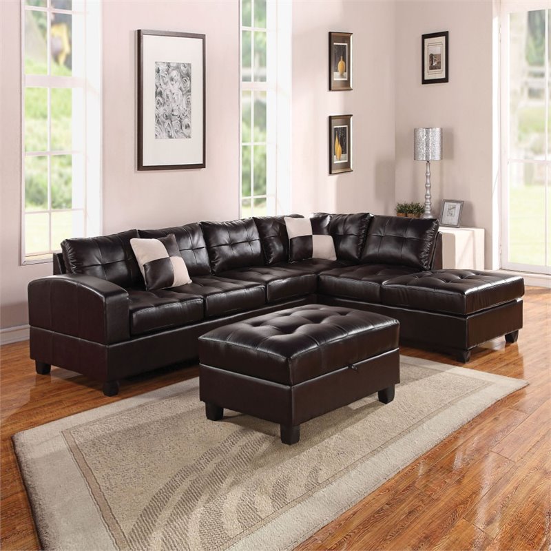 Bowery Hill Reversible Bonded Leather Sectional In Espresso Cymax