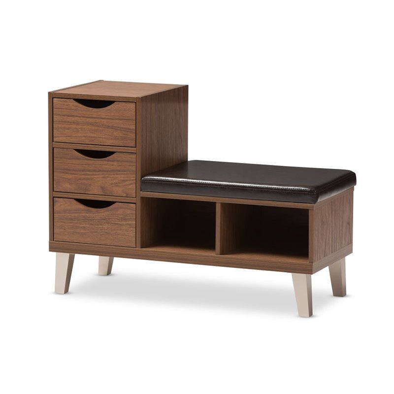 Bowery Hill Mid Century Wood Modern Storage Shoe Storage Bench in