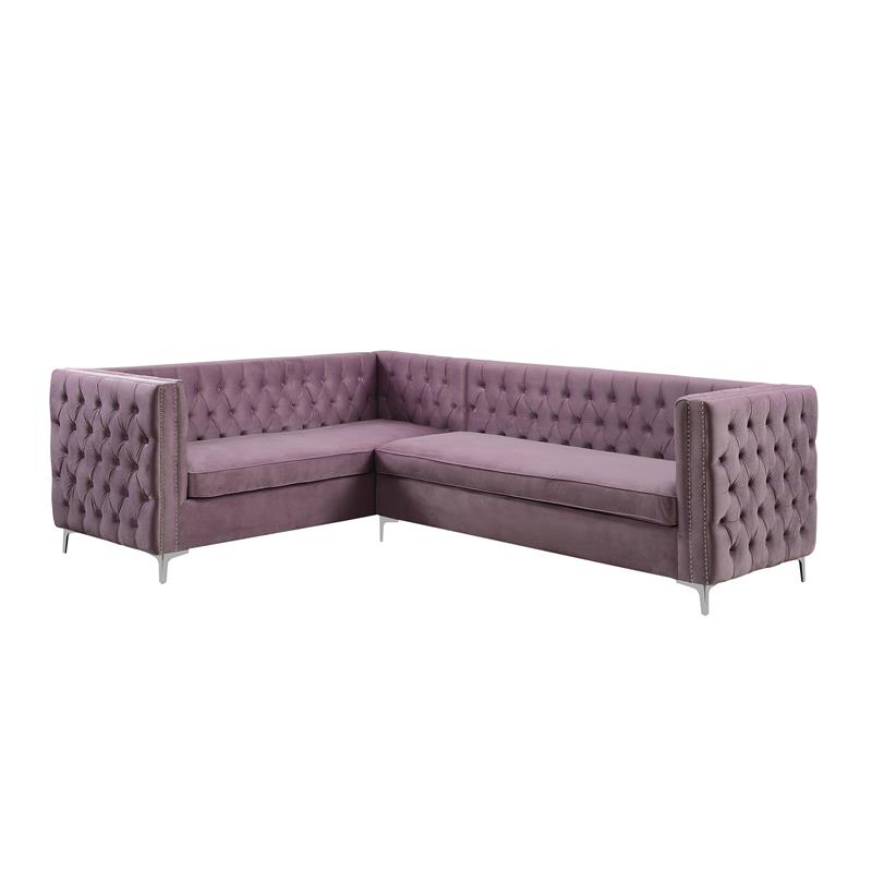 Bowery Hill Contemporary Sectional Sofa In Purple Velvet Cymax Business