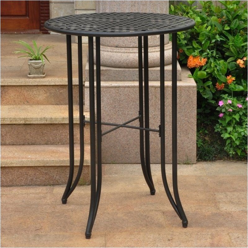 Pemberly Row Bar-height Patio Table in Antique Black