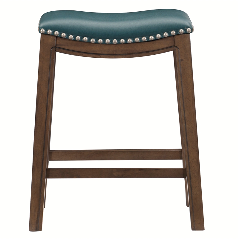 Pemberly Row 24 Faux Leather Saddle Counter Stool In Green Cymax