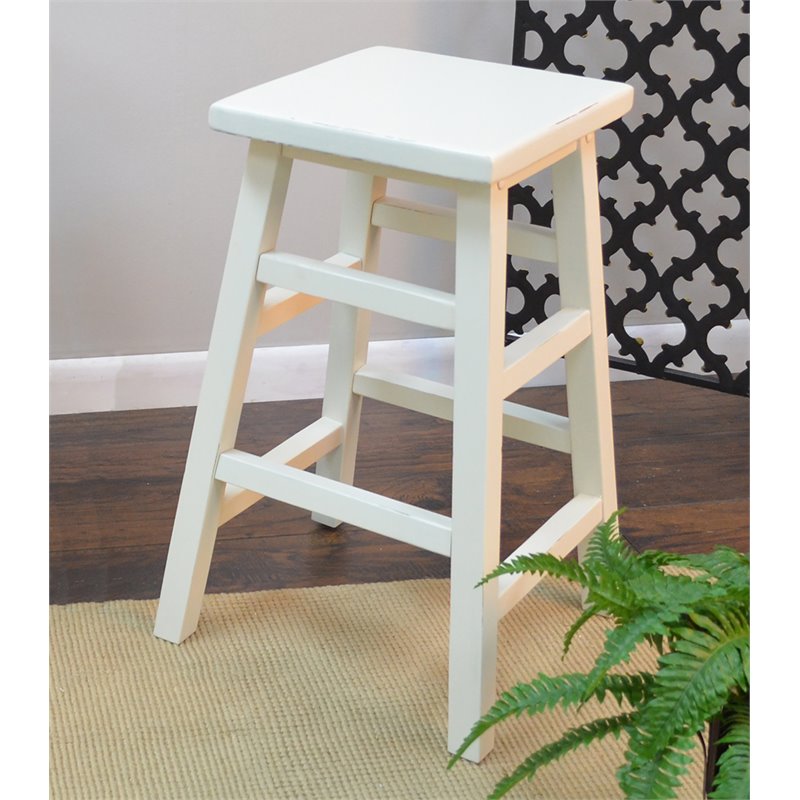 Pemberly Row Transitional Wood 24" Counter Stool in Antique White 