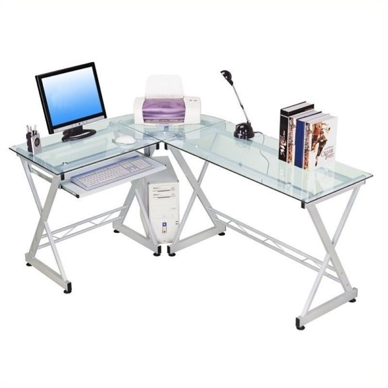 Scranton And Co Glass Top L Shaped Computer Desk
