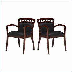 Mayline Mercado Solid Wood Frame Side Guest Chair w/ Geniune Black Leather Cushions (Set of 2)-Golden Cherry