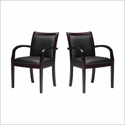 Mayline Mercado Solid Wood Frame Side Guest Chair w/ Geniune Black Leather Seat (Set of 2)