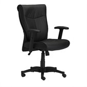 Mayline Mercado Black Genuine Leather, Black Base, Mid Back, Adjustable Arms Conference Chair