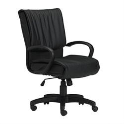 Mayline Mercado Black Genuine Leather, Mid Back, Loop Arms Conference Chair