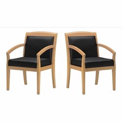 Mayline Mercado Genuine Black Leather Seat & Solid Maple Wood Frame Chair (Set of 2)