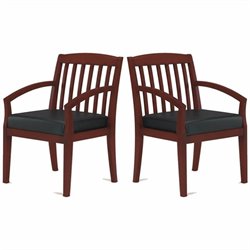 Mayline Mercado Genuine Black Leather Seat & Slat Back Solid Medium Cherry Wood Chair (Set of 2)
