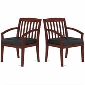 Mayline Mercado Genuine Black Leather Seat & Slat Back Solid Medium Cherry Wood Chair (Set of 2)