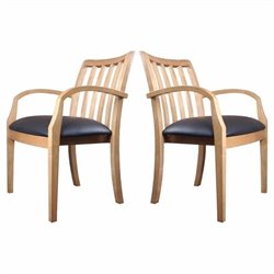 Mayline Mercado Genuine Black Leather Seat & Slat Back Solid Maple Wood Chair (Set of 2)