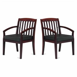 Mayline Mercado Genuine Black Leather Seat & Slat Back Solid Sierra Cherry Wood Chair (Set of 2)