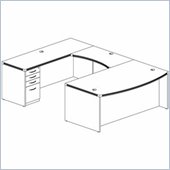 Mayline Aberdeen Bow Front Desk with Credenza, Contour Bridge and 2 Pedestals