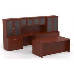 Mayline Aberdeen Bow Front Desk, Hutch with Glass Doors, Credenza, and 2 Glass Display Cabinets