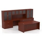 Mayline Aberdeen Bow Front Desk, Hutch with Glass Doors, Credenza, and 2 Glass Display Cabinets