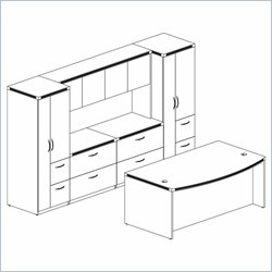 Mayline Aberdeen Bow Front Desk, Hutch with Wood Doors, 2 Storage Towers, 2 Lateral Files, and Pedestals