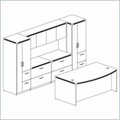 Mayline Aberdeen Bow Front Desk, Hutch with Wood Doors, 2 Storage Towers, 2 Lateral Files, and Pedestals