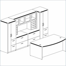 Mayline Aberdeen Bow Front Desk, Hutch with Glass Doors, 2 Lateral Files, and 2 Storage Towers-Cherry/Graphite