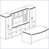 Mayline Aberdeen Bow Front Desk, Hutch with Glass Doors, 2 Lateral Files, and 2 Storage Towers