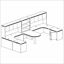 Mayline Aberdeen Freestanding Peninsula, Extended Corners, Returns, Suspended Pedestals, Hutches, and 3-Shelf Bookcase