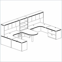 Mayline Aberdeen Freestanding Peninsula, Extended Corners, Returns, Suspended Pedestals, Hutches, and 3-Shelf Bookcase-Mocha