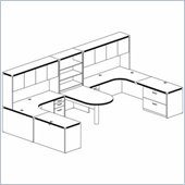 Mayline Aberdeen Freestanding Peninsula, Extended Corners, Returns, Suspended Pedestals, Hutches, and 3-Shelf Bookcase