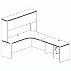 Mayline Aberdeen Extended Corner, Return, Hutch with Wood Doors, and Suspended Pedestal-Cherry/Graphite