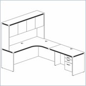 Mayline Aberdeen Extended Corner, Return, Hutch with Wood Doors, and Suspended Pedestal
