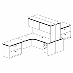 Mayline Aberdeen 2 Extended Corners, Returns, Hutches with Wood Doors, and Suspended Pedestals-Cherry/Graphite