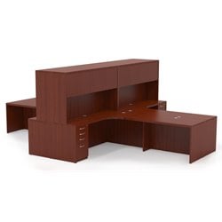 Mayline Aberdeen 4 Extended Corners, Returns, Hutches with Wood Doors, and Suspended Pedestals-Cherry