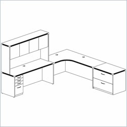 Mayline Aberdeen Credenza, Extended Corner, Freestanding Lateral File, Hutch with Wood Doors, and Pedestal