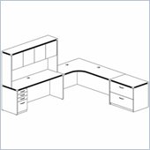 Mayline Aberdeen Credenza, Extended Corner, Freestanding Lateral File, Hutch with Wood Doors, and Pedestal