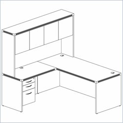 Mayline Aberdeen Conference Desk, Hutch with Wood Doors, Return and Suspended Pedestal