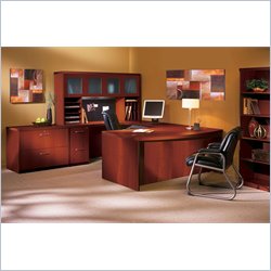 Mayline Aberdeen Conference Desk, Hutch with Glass Doors and Pedestals-Cherry