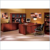 Mayline Aberdeen Conference Desk, Hutch with Glass Doors and Pedestals