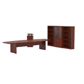 Mayline Aberdeen Boat Conference Table, Storage Cabinet, Glass Display Cabinet, 2 Bookcases and Lectern