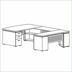 Mayline Eclipse 72 Inch Desk Top, Credenza Shell, 2 Box-Box-File Pedestals, 2 False Pedestal Legs, Non-Handed Bridge-Warm Cherry