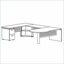 Mayline Eclipse 72 Inch Right P-Shaped Desk, Credenza Shell, Bridge, File-File Pedestal and False Pedestal Leg