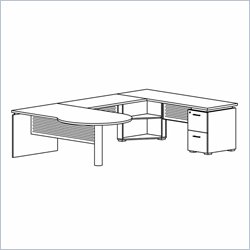 Mayline Eclipse 72 Inch Left P-Shaped Desk, Credenza Shell, Bridge, File-File Pedestal and False Pedestal Leg-Warm Cherry