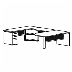 Mayline Eclipse 72 Inch Right P-Shaped Desk, Credenza Shell, Bridge, Box-Box-File Pedestal and False Pedestal Leg